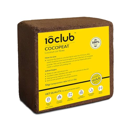 Kraft Seeds by 10CLUB Cocopeat - 5kg Block | Natural Coconut Coir Fibres | Organic Fertilizer for Home Gardening and Potted Plants