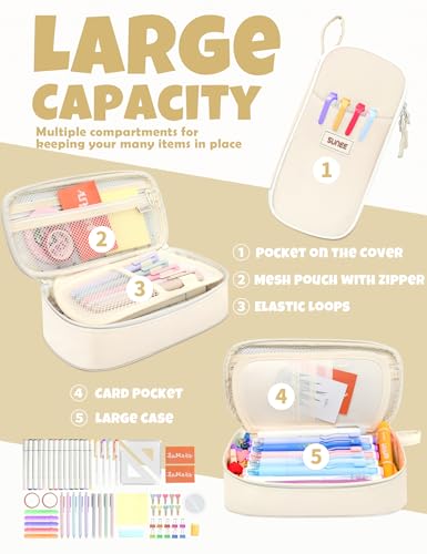 SUNEE Cute Pencil Case, Aesthetic Pen Pouch, Colored Large Pencil Bag with Zipper, Kawaii Stationery Storage and Organizer, School Supplies for... - Image 2