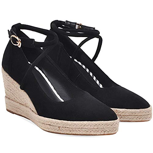 MAVMAX Women's Espadrille Wedge High Heel Platform Pointy Toe Pumps2
