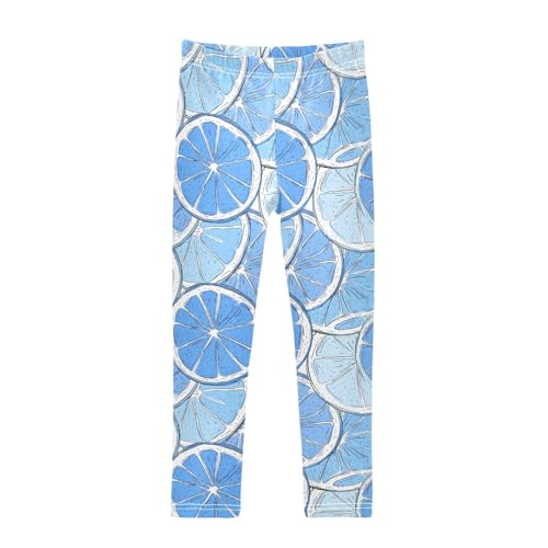senya Girls Printed Leggings Yoga Pants Lemon Blue Pattern for Kids in 4t to 10 Years, 4T