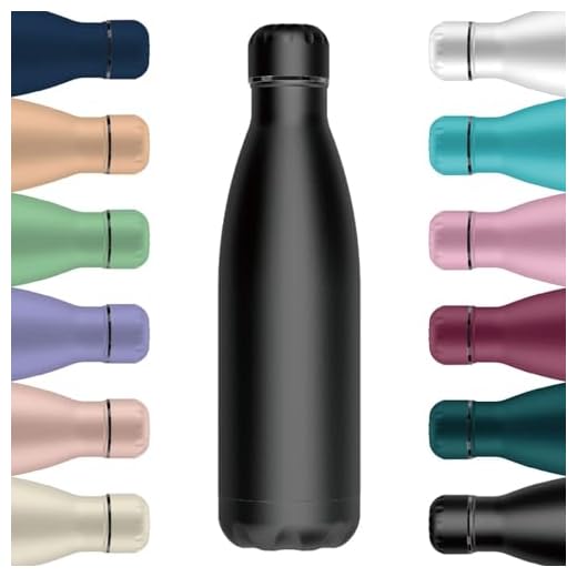 Mi Ko Mi Ka Botella de Agua Térmica de Acero Inoxidable Reutilizable | Sin BPA | Mantiene 24H Frio / 12H Calor | Hermética - Doble Pared a Prueba de Fugas (Negro, 500ml)