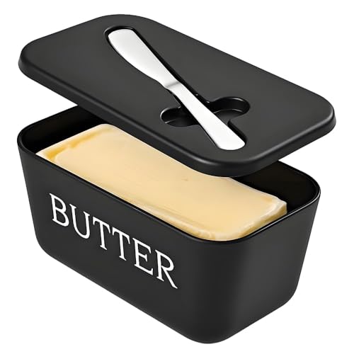 Large Plastic Butter Dish With Lid And Knife Food-Grade Pp Holder Cover Kitchen Refrigerator Container Black Durable Keeper For Table Countertop Storage