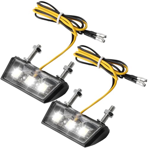 Toaluea 2 Piezas Luz Matricula Moto LED 12V, Universal License Plate Light, Impermeable IP67 Moto Matrícula con 3 SMD LED para Adaptarse a La Mayoría de Las Motocicletas
