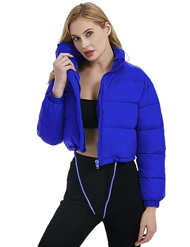Womens Cropped Puffer Jacket Zip-Up Padded Quilted Short Coats Drawstring Winter Down Coat3