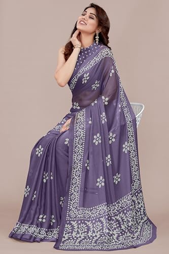 Image of MIRCHI FASHION Saree for Woman Chiffon Batik Printed | Lightweight Daily Wear Women's Office Sari with Blouse Piece (Available in 40 Colours)