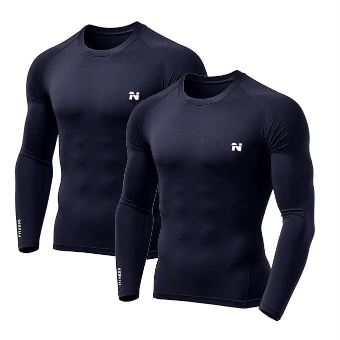 Image of Men's 1 Or 3 Pack Compression Shirts Long Sleeve, Base-Layer Quick Dry Workout T Shirts Sports,Gym, Running T-Shirt (X-Large, NAVY 2)
