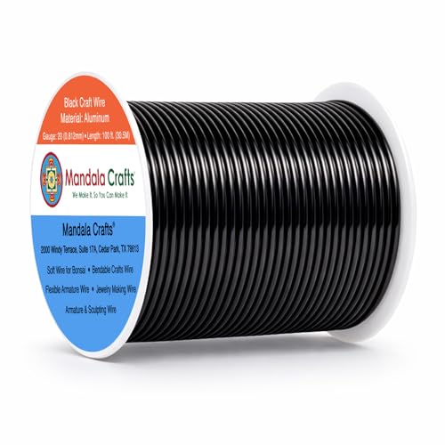 Image of Mandala Crafts 12 14 16 18 20 22 Gauge Anodized Jewelry Making Beading Floral Colored Aluminum Craft Wire (20 Gauge, Black) | Colored, Flexible, Bendable, for Bonsai, Armature, Sculpting, Wire Wrapping, Jewelry Making, Weather & Tarnish Resistant