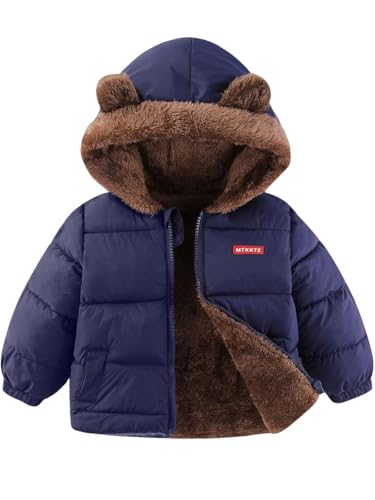 Toddler Boys Girls Winter Fleece Jackets Puffer Padded Coat Hooded Bear Ears Outwear Clothing for Baby Kids 1-6 Years