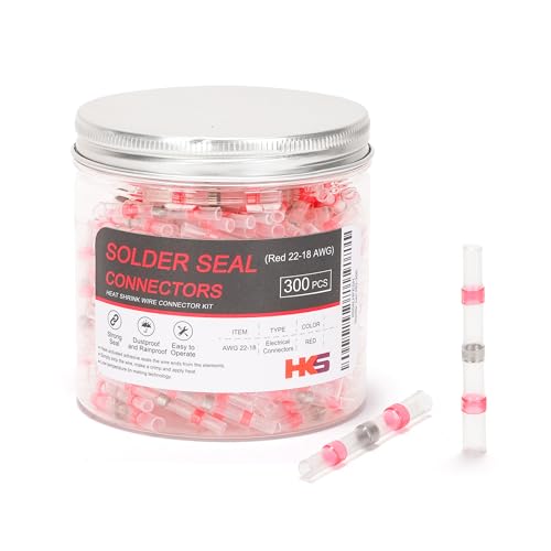 HKS 300PCS Solder Seal Wire Connectors – 22-18 AWG Red Heat Shrink Butt Terminals – Waterproof Electrical Wire Splice for Automotive, Marine, and DIY Wiring by HKS - Used condition - US$17.09