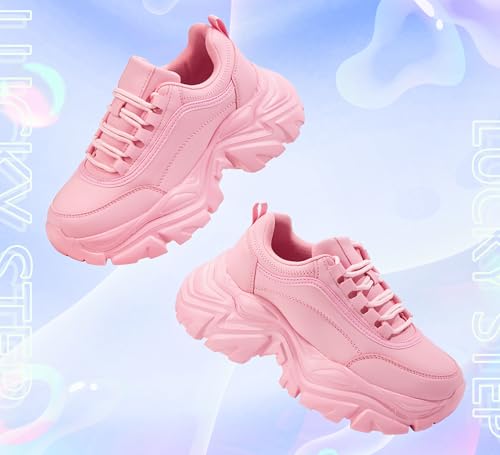 Image of K KIP WOK Chunky Sneakers for Women Fashion Platform White Leather Casual Dad Shoes Comfortable Wedge Walking Sport Sneakers