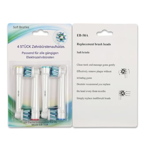 Image of For Oral B Electric Brush Head, EB-50A Replacement Brush Heads Compatible with Oral-B Electric Toothbrush | 4-Pack Soft DuPont Bristles for Gum Health & Plaque Removal | Fits Vitality, Pro, Precision & More
