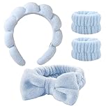 SSKHE 4PCS Makeup and Skincare Headband Set – Cloud Sponge Headband, Coral Fleece Face Wash Band, 2 Wristbands, Perfect for Facial Cleansing, Makeup Removal, Skincare, Ideal for Beauty, SPA, Makeup