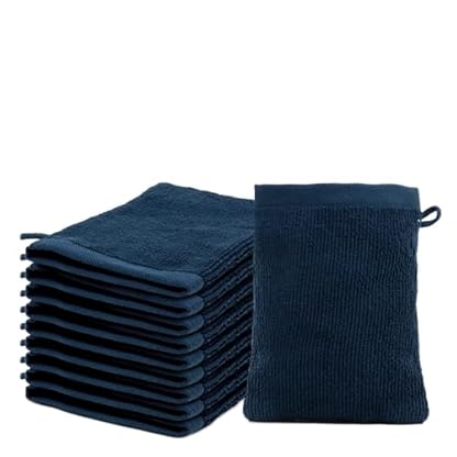 10 er Set Waschlappen 15x20 cm | Frottee Weich & Flauschig | 100% Baumwolle | Frottier Waschhandschuhe | 500g/m² | Oeko-Tex | Ôhm | Dunkelblau