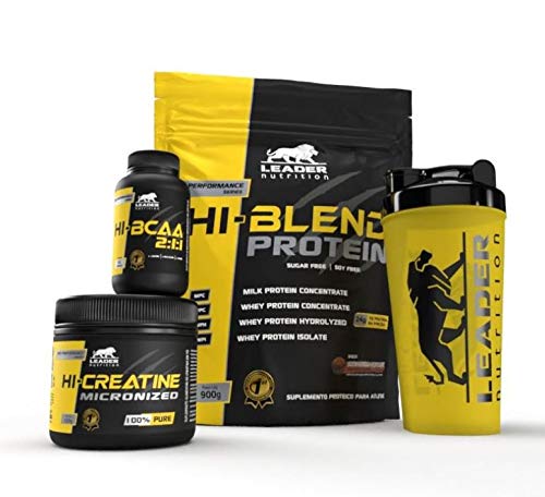 Kit Hi-Blend Protein 1,8kg + Hi-BCAA 2:1:1 60 cáps + Hi-Creatina 150gr + Coqueteleira - Leader Nutri