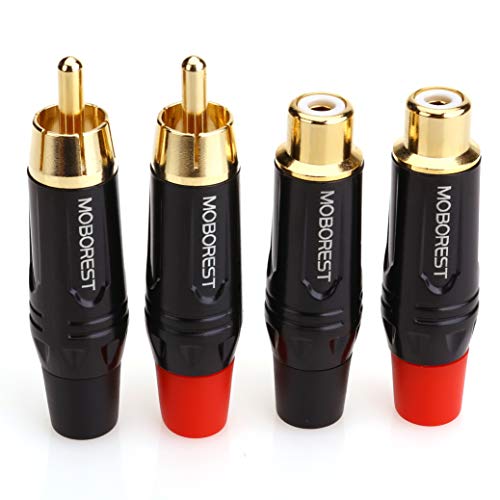 MOBOREST RCA to Speaker Wire Adapter, Male to Female Adapter Audio Phono Gold Plated Solder Speaker Plugs Jack Cable Connector Adapter(Female*2P+Male*2P)