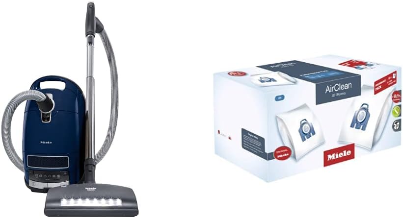 Bundle of Miele Complete C3 Canister Vacuum, Marine Blue + Miele XXL Performance Pack, 16 AirClean 3D GN Vacuum Cleaner Bags and 1 HEPA Filter, Traps and Secure Dust