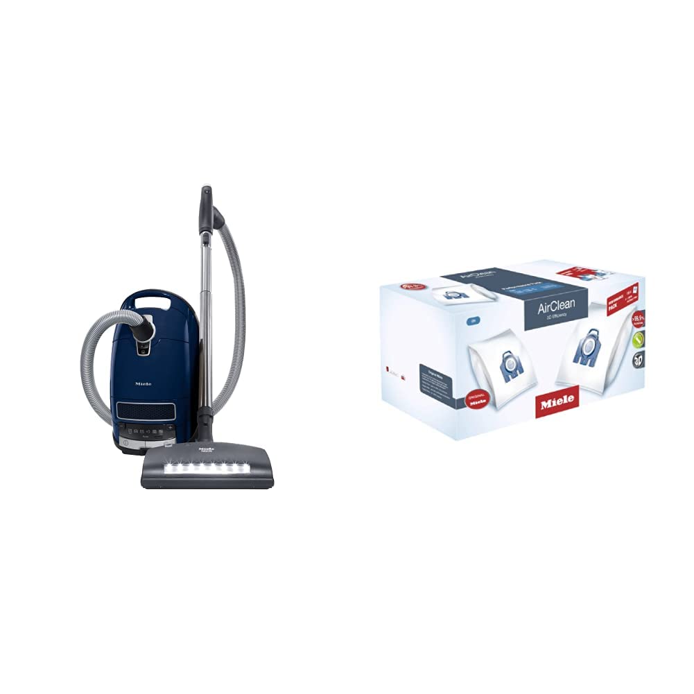 Bundle of Miele Complete C3 Canister Vacuum, Marine Blue + Miele XXL Performance Pack, 16 AirClean 3D GN Vacuum Cleaner Bags and 1 HEPA Filter, Traps and Secure Dust