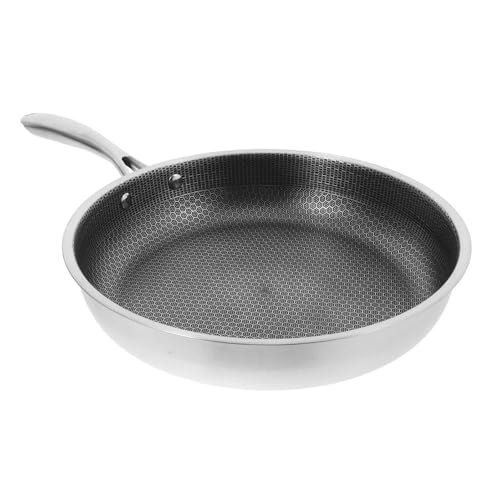 BESPORTBLE Sartén de Acero Inoxidable con Mango Diseño Nido de Abeja Antiadherente Resistente al Calor Apta para Inducción Tipo de Cocinas para Huevos y Carnes