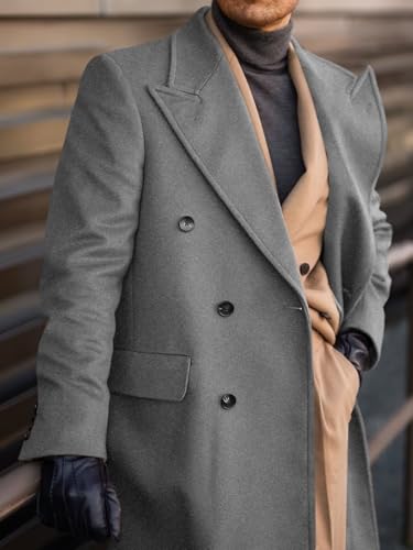 Runcati Mens Wool Blend Casual Trench Coat Notched Collar Lapel Long Jacket Peacoat Double Breasted Classic Winter Overcoat2