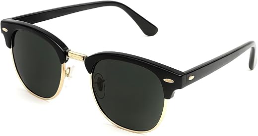 Imperial Club Classic Half-Frame Sunglasses, Black and Gold, UV Protection, Square Frame, Unisex (as04)