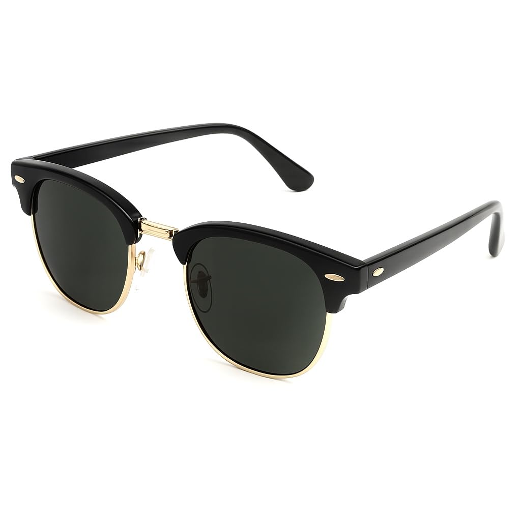 Classic Half-Frame Sunglasses, Black and Gold, UV Protection, Square Frame, Unisex (as04)-image-49