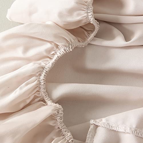 Merryword Luxury Beige Sheet Set King Size Modal Sateen Bed Sheet Set 4 Pieces Super Soft Cooling Sheet & Pillowcases Sets (King, Beige) #TOP7