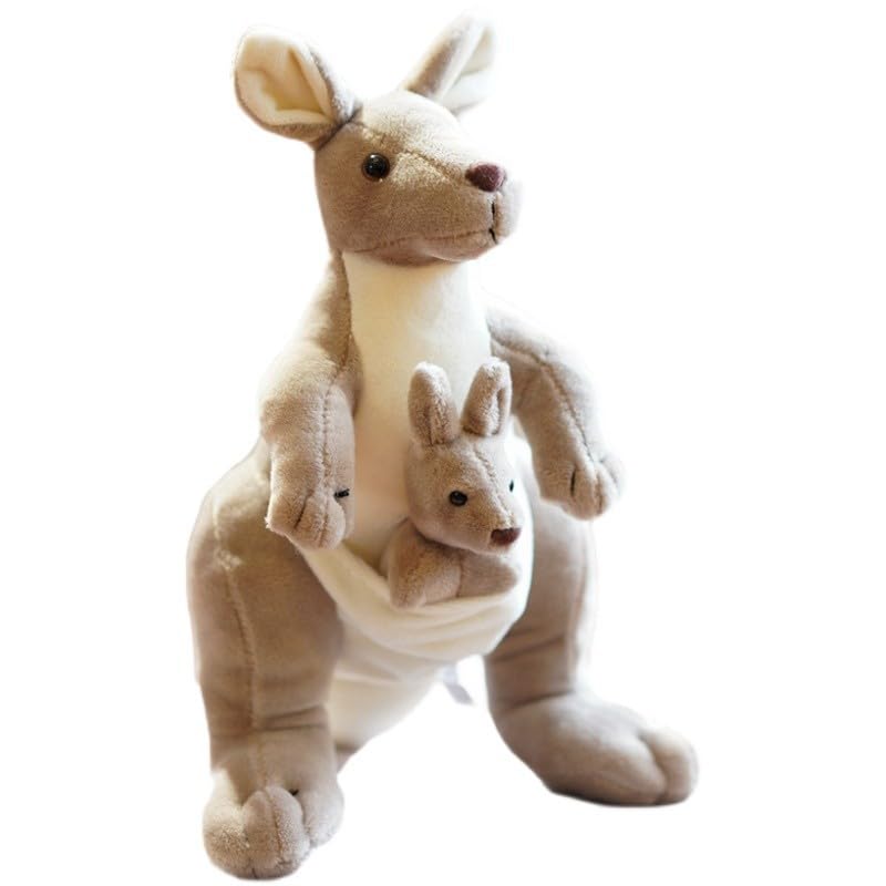 bzjqh Kangaroo Plush Toy, Realistic Stuffed Animal Kangaroo with Baby, Soft Simulation Mother & Child Plushie, Gift for Kid-28cm