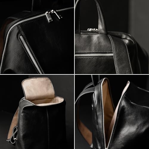 Image of Time Resistance Leather Backpack - Unisex Business Rucksack Laptop Bag for Bag and Women (Black)