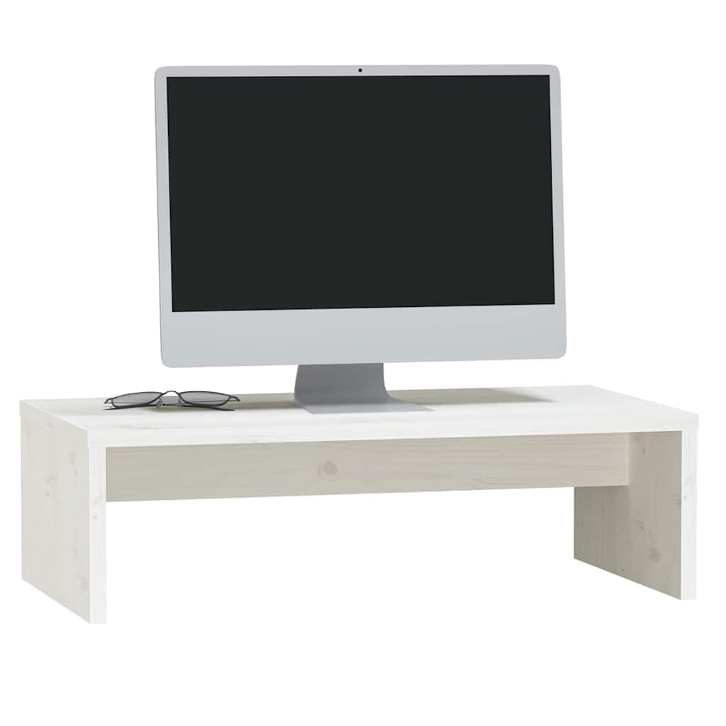 Supporto per monitor bianco, 50 x 27 x 15 cm, in legno di pino massiccio, rialzo per monitor per ufficio e scrivania, supporto ergonomico per monitor