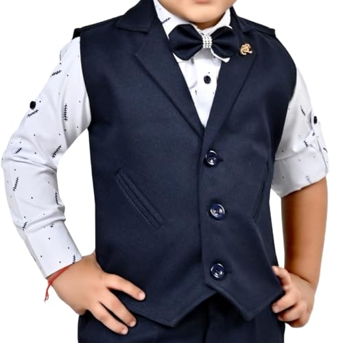 Image of Kids Ethnic Suit Set I 3 Piece Party Suit for Boys | Kids Suit Set Shirt, Pant & Waistcoat I Birthday Boys Party Dress