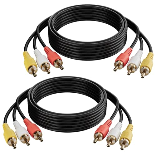 Adoreen 3 RCA Cable 10 Ft/2 Pack Audio Video Composite Male to Male DVD Cable, Gold-Plated Low Loss Stereo AV TV Cable Cord with Noise Reduction for VCD, Satellite, Stereo System,Home Theater Receiver