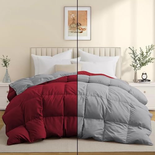 Image of Super Comfort Reversible 500 GSM Comforter Double Bed Size (90 inchX100 inch) - Heavy Winter Comforter 500 GSM Microfiber Fill - Duvet /Blanket Double Bed - Burgundy /Silver Grey Color