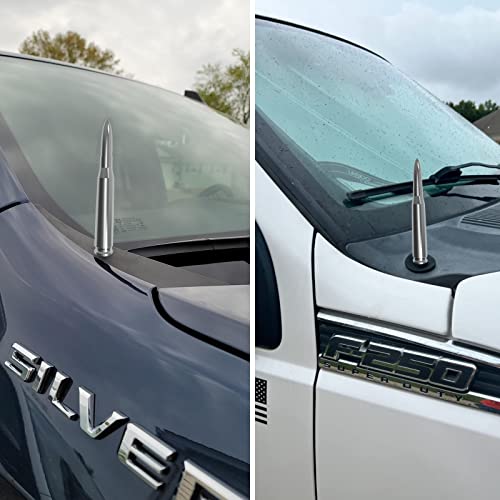 Image of Chrome Car Truck Antenna with Valve Stem Caps Vehicle Stubby Replacement Mast for Ford F150 F250 F350 Super Duty Raptor Dodge RAM GMC Sierra Chevy Silverado 1500 2500 3500