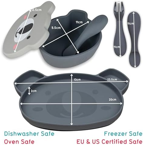 TUM TUM Sütten kesmek için bebek yemek takımı - Beslenme Uzmanı ile tasarlanmıştır - Silikon Bölünmüş Vantuz Plakası, Kapaklı Kase ve Bebek Çatal Bıçak Takımı dahildir - 6 ay+ için - Bulaşık - Görsel 4