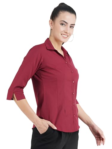 Image of Skyla Women's Cotton Rich Formal Shirt | 3 /4 Sleeve Office Wear | Regular Fit Business Casual Workwear