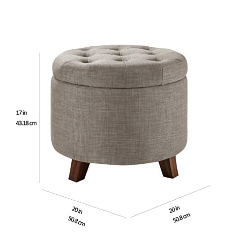Amazon Basics Upholstered Tufted Storage Round Ottoman Footstool, Grey, 20"W X 20"D X 17"H #TOP2