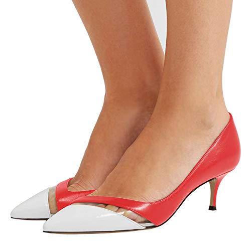 FSJ Women Comfy Clear Pointed Toe Pump Kitten Low Heel Slip On Office Lady Shoes Size 4-15 US2