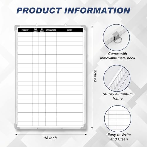 Lincia Aluminum Frame Dry Erase Board with Lines, Double Sided Wall-Mounted Whiteboard for Scheduling, to Do Lists & Weekly Planning, Reusable Calendar for Home & Work(Project Planning Board,18"x24") - Image 2