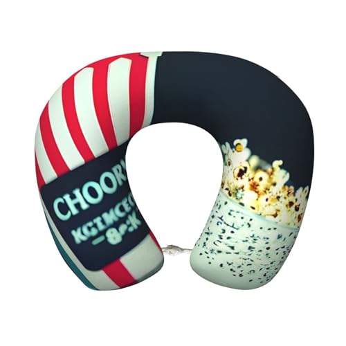 FSCEV Almohada de viaje de espuma viscoelástica con diseño de tablilla y palomitas de maíz para adultos, básicas, almohada semicircular para el cuello, esencial para las vacaciones