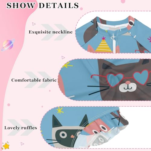 Cat in Hat Girls Swimsuit One Piece Rash Guard Girls' Swimwear Long Sleeve Swimsuits for Girl Size 3-12T4