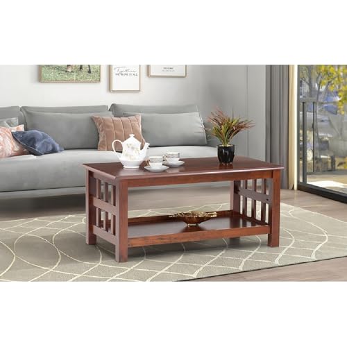 Image of Royaloak Sepang Malaysian Wooden Coffee Table | Beveled Design with Solid Wood Veneer | Sturdy Solid Wood Legs | Bottom Shelf for Extra Storage | Ideal Cofee Table Wooden for Contemporary Living Rooms
