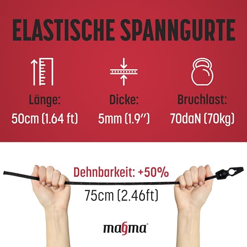 MAGMA Packung mit 12 elastischen Spannern 50 cm, Transportroken für V20 Magma, Fahrradträger, Ösen, Markisen, Planen, Pool, Camping, elastische Seile, verstellbare Länge