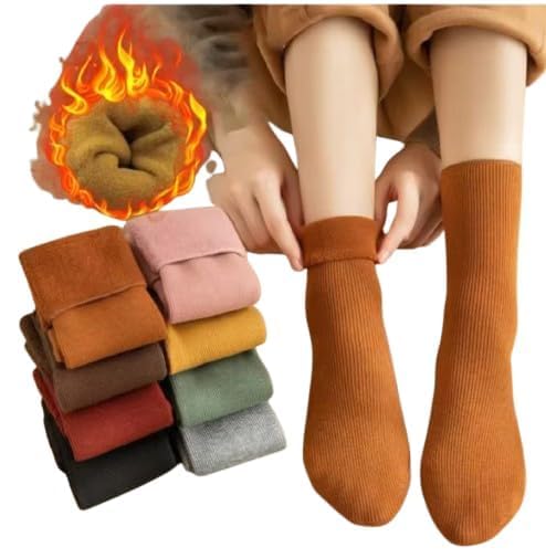 WKLOUYHE Mens Womens Thermal Socks 6 Pairs Ladies Wool Warm Winter Thick Soft Cotton Line Ribbed Snow Sock Comfy for Home Office Hiking Christmas Gifts_Multicolour,Free Size