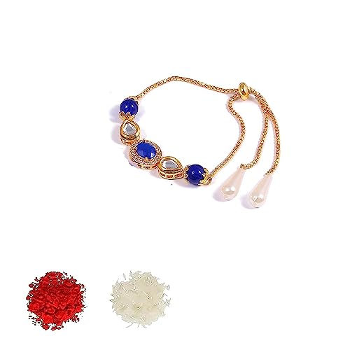 Image of Elegant Traditional Gold Plated /Rakhi Combo Of 1 Piece for Men and Women /brother /sister /bhabhi Kundan Stone combo set (Same as Shown In Image)