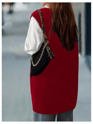 MakeMeChic Women's Plus Size Loose Sweater Vest V Neck Sleeveless Cable Knit Sweaters2