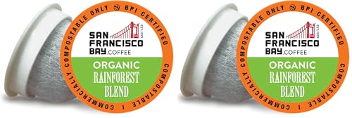 Image of San Francisco Bay Coffee OneCUP Organic Rainforest Blend 12 Ct Medium Dark Roast Compostable Coffee Pods, K Cup Compatible including Keurig 2.0 (Pack of 2)