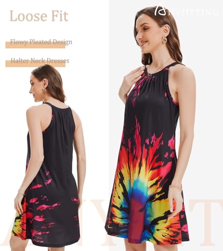 Image of ANYFITTING Summer Dress with Built in Bra Casual Beach Sundress Flowy Halter Mini Short Dresses for Women 2026