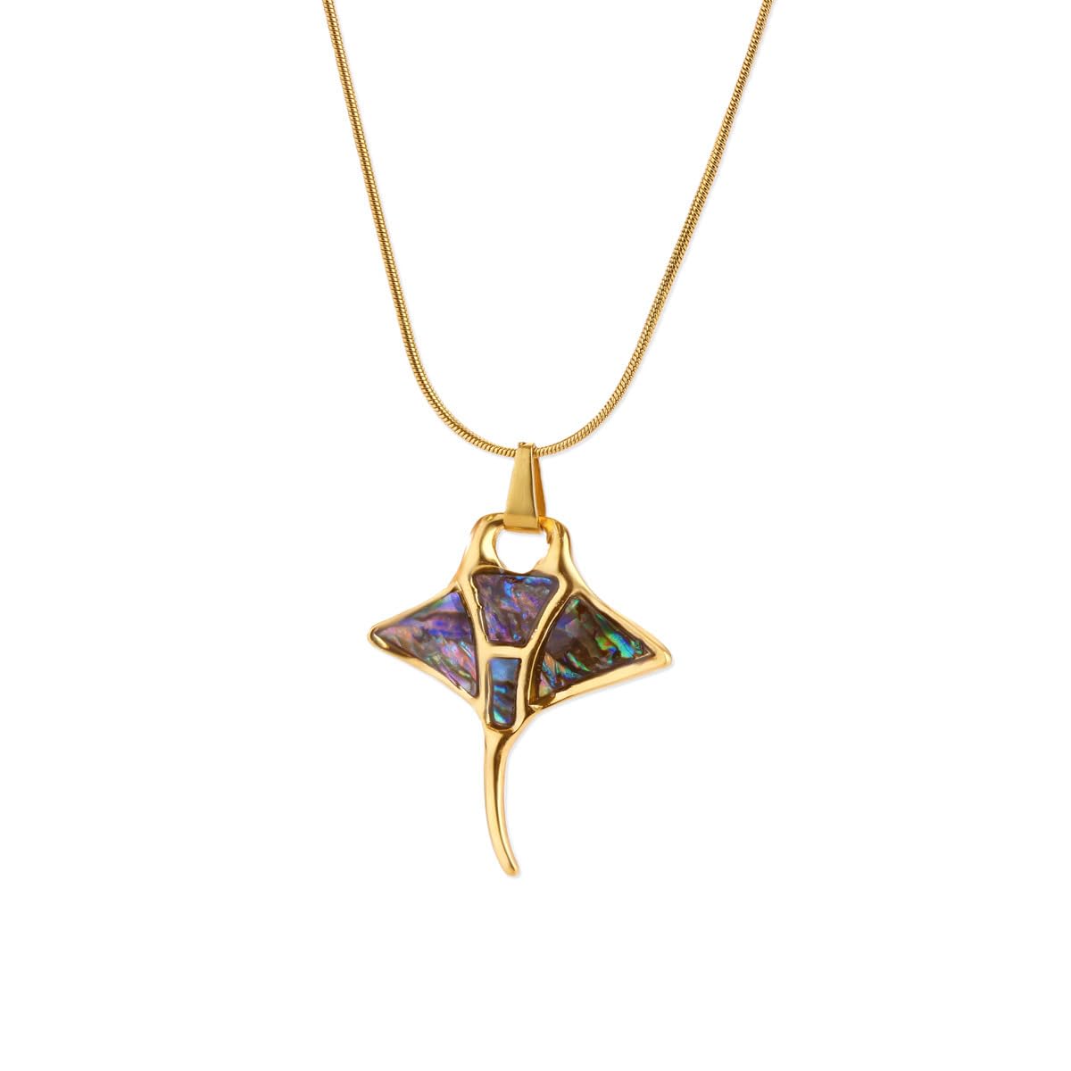 Stingray Pendant Necklace Opal Manta Ray Snake Necklaces Stainless Steel Stingray Herringbone Chain Necklace for Women Men Summer Beach Mobula Jewelry