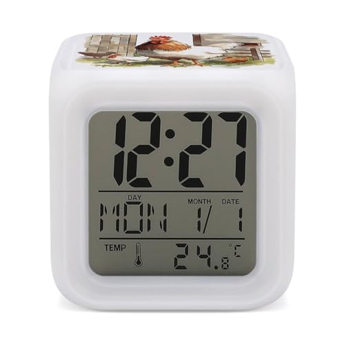 Farm Animals Alarm Clock Seven Color Night Light Digital Clock Precision Reliable Alarms Clocks for Bedroom Heavy Sleepers Adults Gift for Men and Women