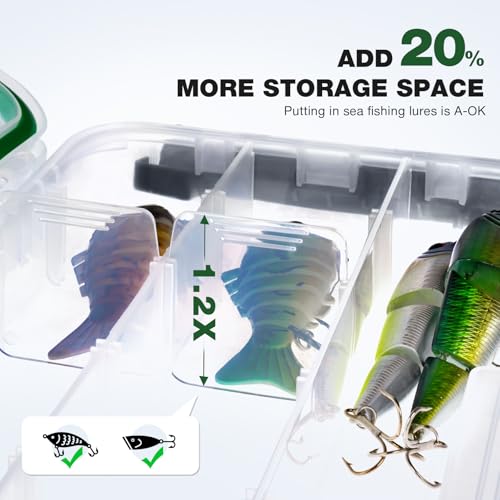 Ghosthorn Fishing Tackle Box, Waterproof 3600 and 3700 Tackle Trays, Plastic Tackle Box Organizer with Removable Dividers Storage Lure Box for Lures 2 Pack (3600 * 2)